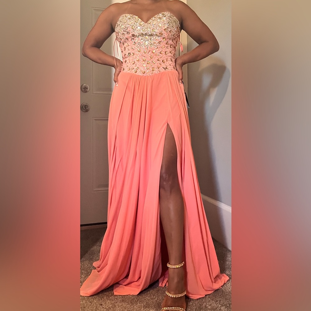 Coral Corset-Back Gown & Shawl